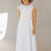 Kommunionkleid mit schlichtem Rock und Spitzenoberteil mit Ärmelchen