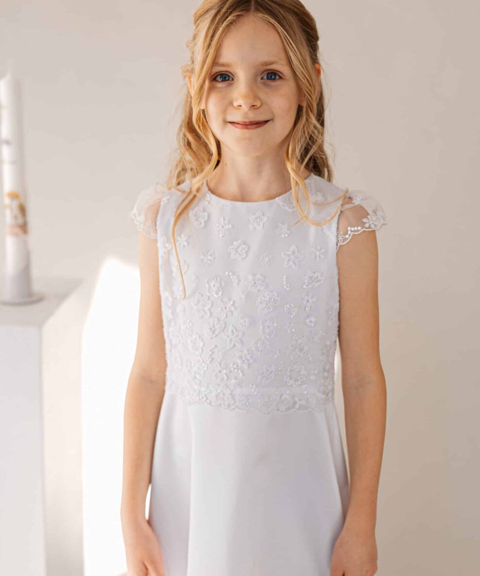 Kommunionkleid mit Satinrock und Glitzer Oberteil